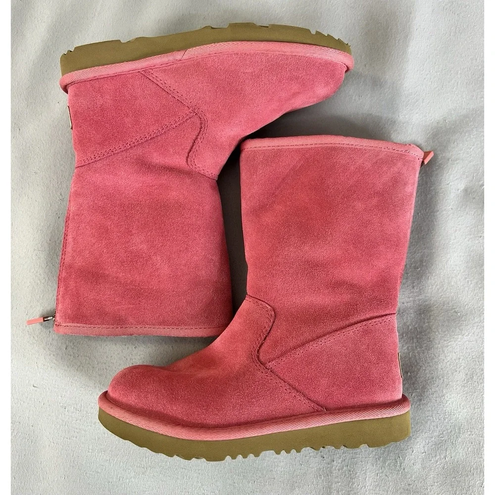 UGG Lil Sunshine II Back Zipper Suede Kids Boots Pink ‎ Size 1
